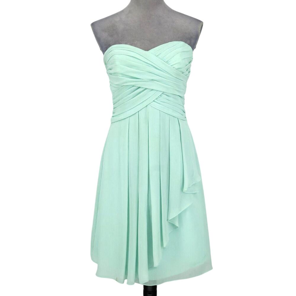 Davids Bridal Dress Womens 4 Mint Green Off Shoulder Lined Zip Bridesmaid Prom